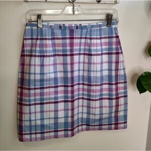 Telluride Clothing Co. White/Blue/Magenta Plaid Print Wrap Skirt Size 6